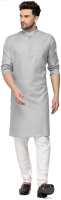 PARALLEL TIMES Men Solid Straight Kurta(Grey)