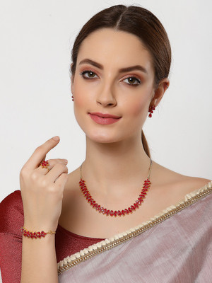 ZENEME Brass Gold-plated Maroon Jewellery Set(Pack of 1)