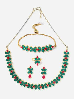 ZENEME Brass Gold-plated Green Jewellery Set(Pack of 1)