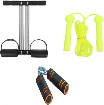Dr Pacvu Athletes Choice Pack of 3 Combo | Hand Gripper, Double Band Tummy Trimmer and Pencil Skipping Rope | Foam Handle Hand Gripper For Increase Arms and fingers Physical Strength with Double Band Tummy Trimmer for tummy Trim and Foam Handle Pencil Jumping Skipping Rope For Home Gym Body Stretchi