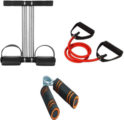 Dr Pacvu Athletes Choice Pack of 3 Combo | Hand Gripper, Double Band Tummy Trimmer and Single Band Toning Tubes| Foam Handle Hand Gripper For Increase Arms and fingers Physical Strength with Double Band Tummy Trimmer for tummy Trim and Resisatence Band Toning Tube For Home Gym Body Stretching and Ph