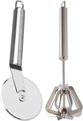 OC9 Stainless Steel Power Free Hand Blender / Mathani / Ravai & Wheel Pizza Cutter Kitchen Tool Set(Silver, Blender, Cutter)