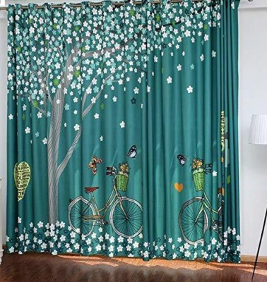 Khushi 154 cm (5 ft) Polyester Room Darkening Window Curtain (Pack Of 2)(Printed, Green)