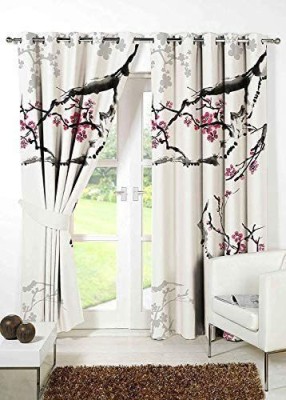 RISKY FAB 154 cm (5 ft) Polyester Room Darkening Window Curtain (Pack Of 2)(Floral, White)