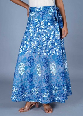 Matkewalaz Printed Women Wrap Around Blue Skirt