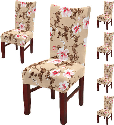 DECORIAN Polycotton 1 Seater Chair Floral Cover(Pack of 6 Beige Pink Flowers)