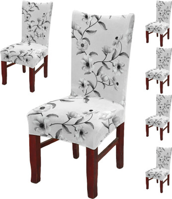 DECORIAN Polycotton 1 Seater Chair Floral Cover(Pack of 6 Grey)