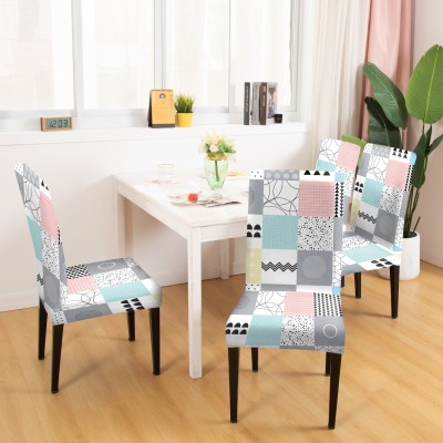 DECORIAN Polycotton Geometric Chair Cover(White Pack of 4)