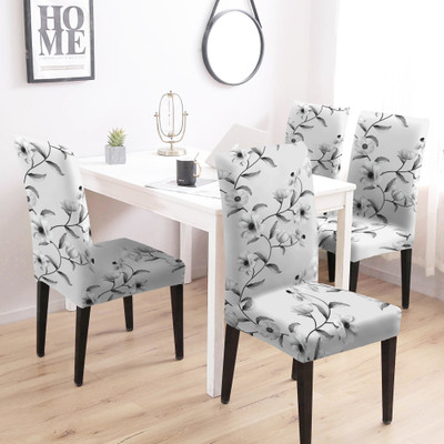 DECORIAN Polycotton 1 Seater Chair Floral Cover(Pack of 4 Grey)