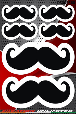 Golden Fox 15.24 cm BLACK MUSTACHE STICKERS FOR ALL BIKES AND CARS Self Adhesive Sticker(Pack of 1)