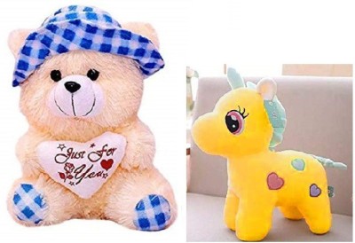MPR ENTERPRISES Cream in Blue Cap & Yellow Unicorn Soft toy for Kids Playing teddy Bear in size Of 30 Cm long Set - 2  - 30 cm(Multicolor)