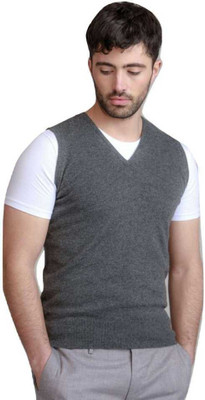 A N Enterprises Solid V Neck Casual Men Grey Sweater