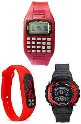 Actn A1C Red 7 Light & Calculator & LED Kids Watch For Combo Pack of 3 Digital Watch - For Boys & Girls NEW DIGITAL WATCH Digital Watch  - For Men & Women
