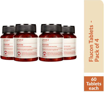 JIVA Flucon Tablets - Fights Allergy Naturally - 60 tablets Each - Pack of 4(Pack of 4, 60)