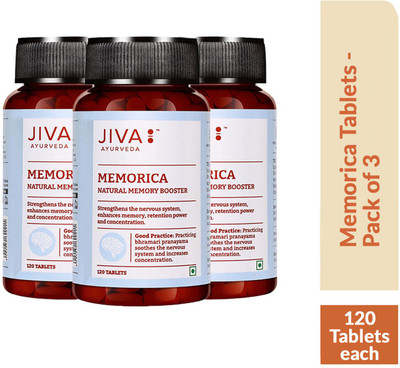 JIVA Memorica Tablets - Enhance Your Memory Naturally - Improves Memory, Retention & Intelligence - 120 Tablets Each - Pack of 3(Pack of 3, 120)