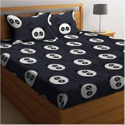 AKSH TRADERS 210 TC Polycotton Double Printed Flat Bedsheet(Pack of 1, Black)