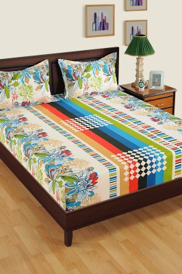 SWAYAM 200 TC Cotton Double Floral Fitted (Elastic) Bedsheet(Pack of 1, Multicolor)