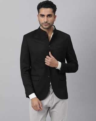 Rare Rabbit Solid Single Breasted Casual Men Blazer(Black)