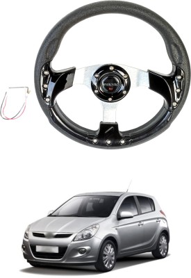 PRTEK Hand Stiched Steering Cover For Hyundai i20(Black, Tarpaulin, Plastic)