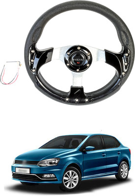 PRTEK Hand Stiched Steering Cover For Volkswagen Polo(Black, Tarpaulin, Plastic)