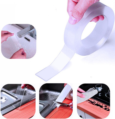 GETOWN Double Glue sided tape Handheld waterproof grip tape 3 metre length Secure Anything, Reusable Adhesive Silicone Anti-Slip Strong Adhesive Traceless Multi-Functional Sticky Strips Tape (Manual)(Set of 1, Transparent_clear)