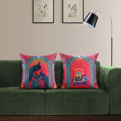 SWAYAM Faux Silk Cushions Cover(Pack of 2, 41 cm*41 cm, Pink, Blue)