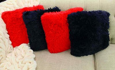 PICKKART Fur Cushions Cover(Pack of 4, 40 cm*40 cm, Red, Black)