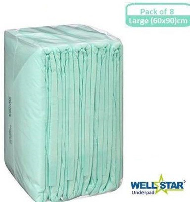 Wellstar Underpads 60x90cms Absorbent Sheets- Pack of 8. Adult Diapers - L(8 Pieces)