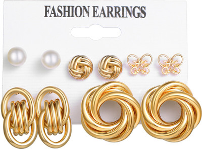 Oulik Set Of 6 Butterfly Stud Twisted Earrings For Girls & Women Alloy Stud Earring