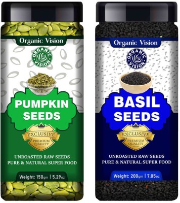 Organic Vision Combo pack of Pumpkin Seeds and Basil Seeds (Raw) Super Food Pumpkin Seeds, Basil Seeds(350 g, Pack of 2)