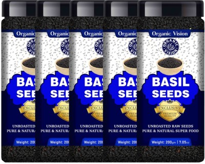 Organic Vision Combo of 5 Basil Seeds (Raw Seed ) Tukmariya / Sabja / Bapji Seed for Protein , Iron , Folic acid and Dietary Fibre , Calcium , Anti Oxidents for Weight Loss Basil Seeds(1000 g, Pack of 5)