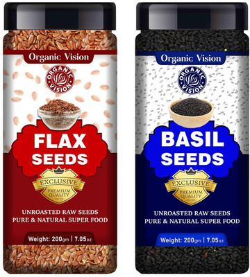Organic Vision Combo pack of Brown Flax Seeds and Basil Seeds (Raw) Super Food Brown Flax Seeds, Basil Seeds(2 x 200 g)