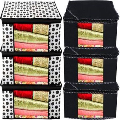 Sameer Enterprises garments cover designer polka dot design 6 pieces non woven fabric saree cover/cloth organizer for wardrobe set with transparent window extra large black and white (black and white) 3 black dot 3 black saree cover(Black, White)