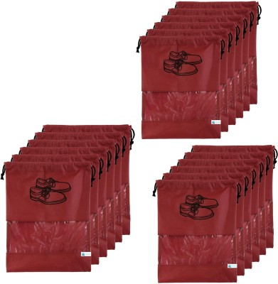 Unicrafts Shoe Cover 18 Piece Travel Shoe Bag Non Woven Shoe Storage Covers Portable Shoe Pouch for Travelling and Footwear Pack of 18 Pc Maroon Shoe Cover for Travel Maroon_18(Maroon)