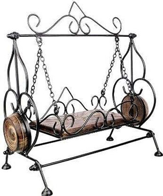 Voody Wrought Iron Jhoola Decorative Showpiece  -  30 cm(Wood, Iron, Brown, Black)