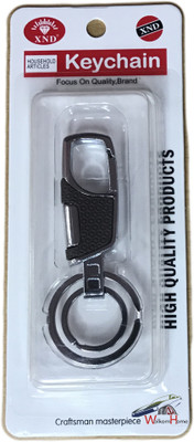 WolkomHome Metal Antique Keychain For Men Stylish / Double Key Ring Hook Keychain Holder For Bikes Car Keychains & For Gift ( Chrome Black Texture ) Key Chain