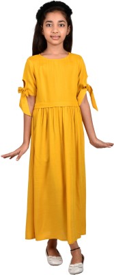 chuppan chupai Girls Maxi/Full Length Casual Dress(Yellow, Half Sleeve)