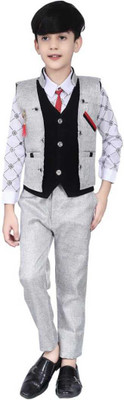 NVH Boys Festive & Party Shirt, Waistcoat and Pant Set(Grey Pack of 1)