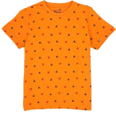 PROTEENS Boys Printed Pure Cotton T Shirt(Orange, Pack of 1)