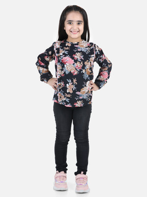 CUTIEKINS Girls Casual Polyester Full Sleeve Top(Black, Pack of 1)