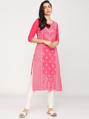 KETCH Women Printed Straight Kurta(Pink)