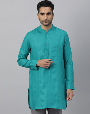 Rare Rabbit Men Solid Straight Kurta(Green)
