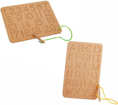 FUNTEEN Wooden Combo of 1-20 Numbers & English Alphabets Tracing Board - Writing Practice Tracing Boards for Kids(Brown)