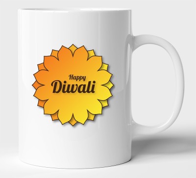 BLISSart Happy Diwali Ceramic or Tea Cup Best Diwali Gift (350ml or 11Oz; White) Ceramic Coffee Mug(350 ml)