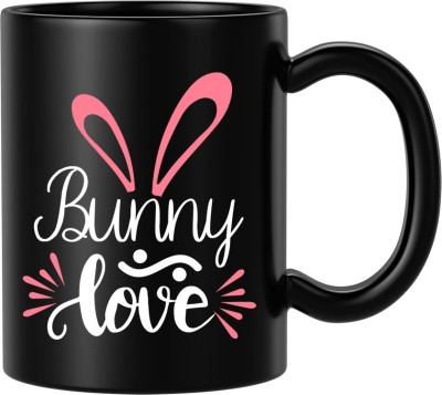 BLISSart Bunny Love Ceramic or Tea Cup Best Gift For Boyfriend Girlfriend Husband Wife (350ml or 11Oz; Black) Ceramic Coffee Mug(350 ml)