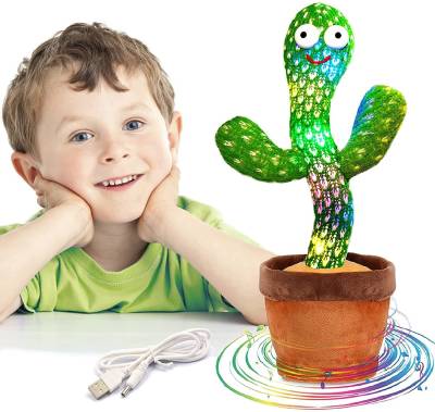 Aganta Dancing Cactus with Lights Up Talking Singing Toy Decoration Rechargeable Dancing Cactus Plush Toys Same Talking Tom Toy Funny Early Interesting Childhood Education Toys for Kids Dancing Cactus Repeat, Talking Dancing Cactus Toy, Repeat+Recording+Dance+Sing, Wriggle Dancing Cactus Repeat What You Say and Sing Electronic Cactus Toy Decor for Kids Adult Multi color  (Green, Brown)