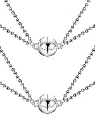 Stylewell (Set Of 2 Pcs) Fancy & Stylish Stainless Steel Metal Trending I Love You 2 Pcs Magnetic Valentines Day Special Mutual Attraction Relationship Matching Round Ball Shape Romantic Love Couples Friendship Promise 2 In 1 Duo Pendant Locket With Ball Chain For Men And Women/Boyfriend & Girlfrien