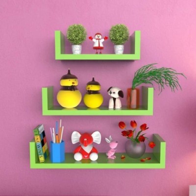 ONLINECRAFTS wooden wall shelf ( GREEN ) U RACK Wooden Wall Shelf(Number of Shelves - 3, Green)