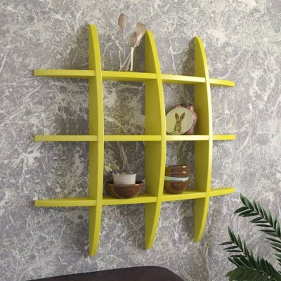 ONLINECRAFTS wooden wall shelf Wooden Wall Shelf(Number of Shelves - 12, Yellow)