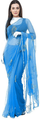 REBOOT FASHIONS Self Design Bollywood Chiffon Saree(Light Blue)